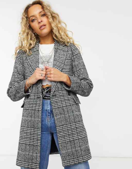 Only Zweireihiger Mantel In Grau Kariert Asos