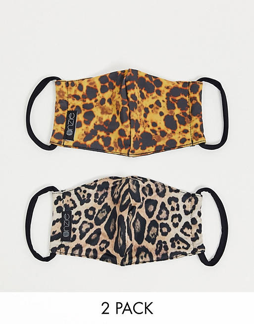 Onzie 2 pack face covering in leopard and tortoise