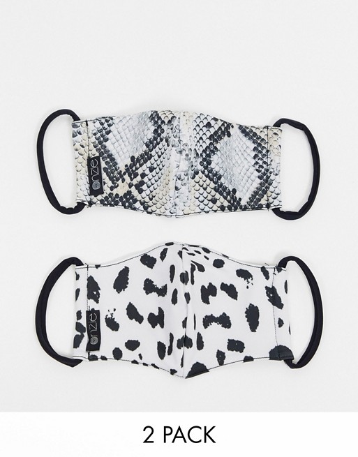 Onzie 2 pack face covering in snake and white cheetah