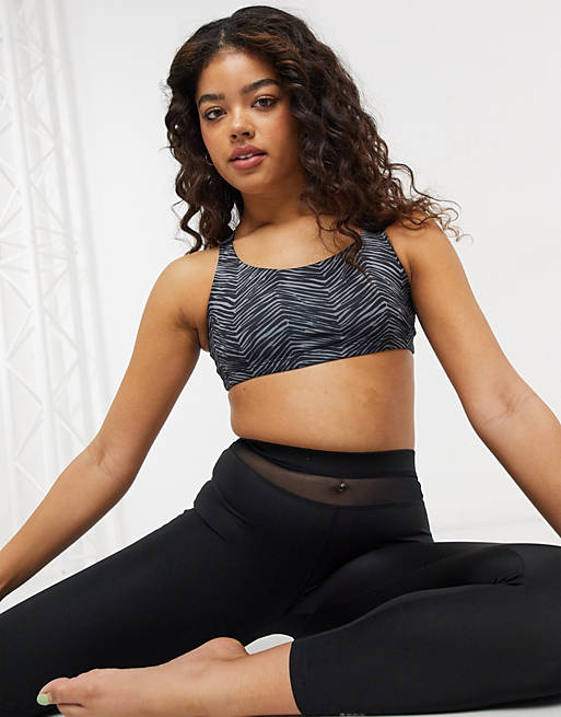 Onzie Chic medium support yoga sports bra in grey ripple