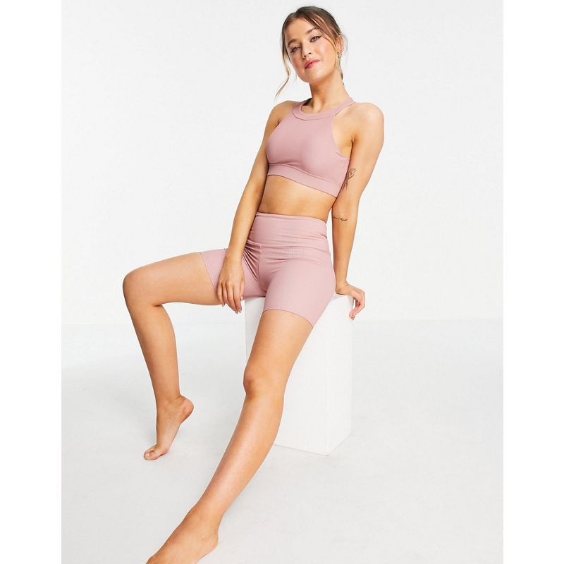 Activewear UO850 Onzie - Crop top da yoga a supporto elevato rosa a coste