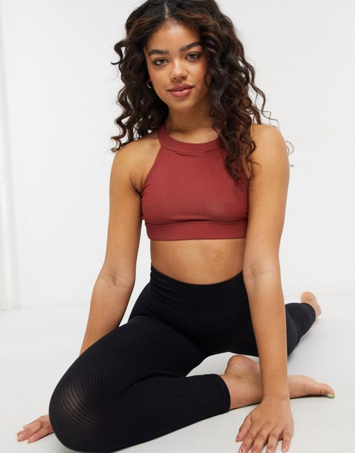 Onzie high support ribbed yoga crop top in red