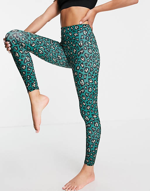 Onzie high waisted leggings in green cheetah print