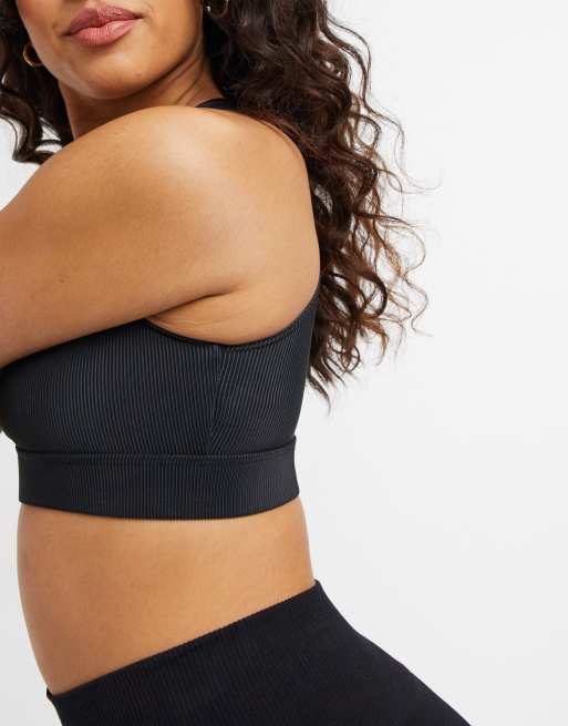 Onzie – Kurzes Yoga-Oberteil mit hoher Stützfunktion und gerippter Struktur in Schwarz, 3 von 4