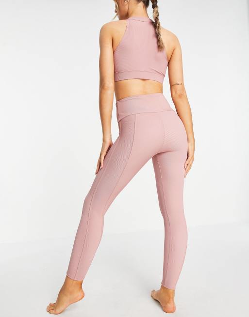 Onzie - Leggings a vita alta a coste rosa, 2 di 4