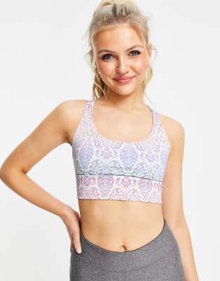 ONZIE Onzie Sacred medium support sports bra in rainbow snake print-Multi