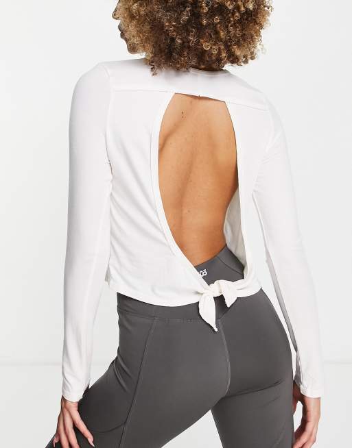 Onzie - Top a maniche lunghe annodato sul retro, colore bianco 