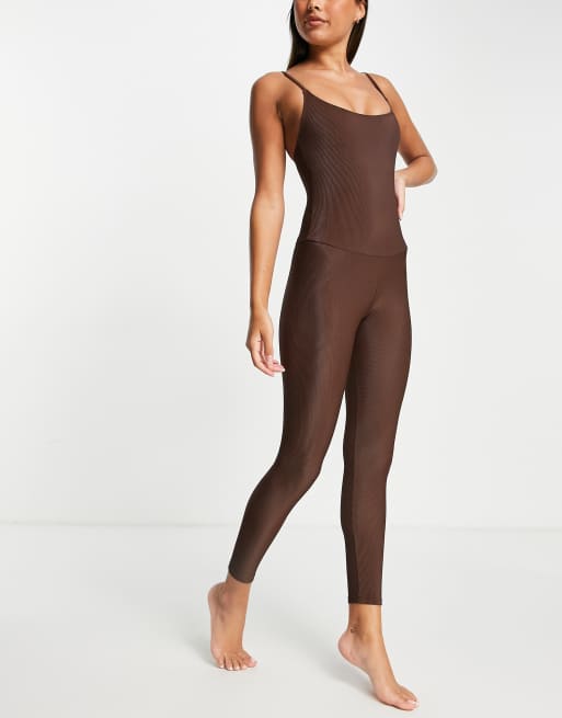 Onzie - Yoga-leotard met lange pijpen in chocoladebruin 