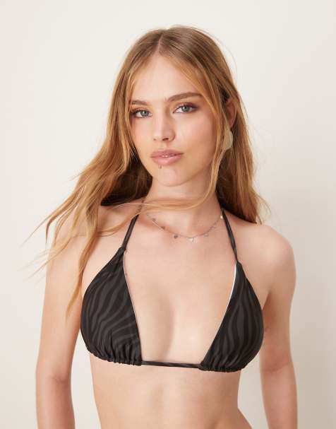OOSC Black tiger triangle bikini top in black - view 1