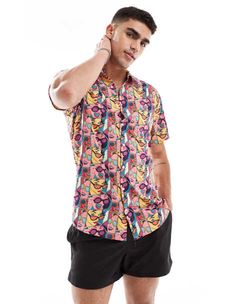 OOSC - Camicia a maniche corte da uomo nera con stampa stile fumetto - view 1