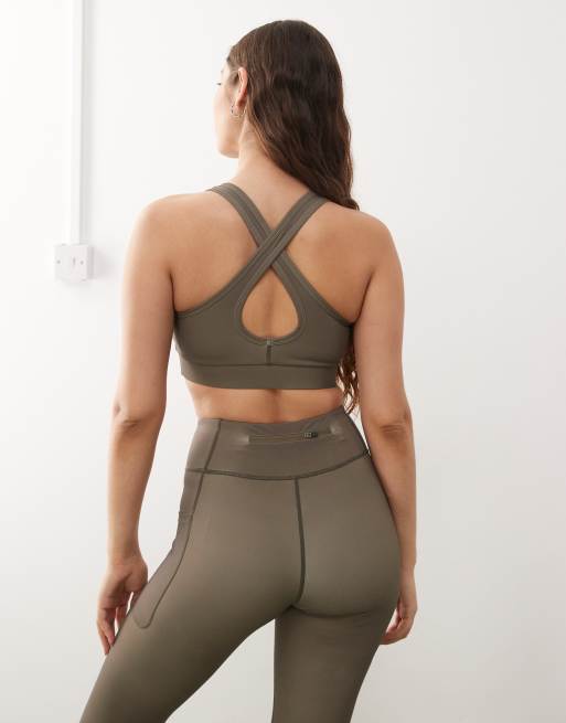 OOSC - Elite - Brassière de sport maintien renforcé avec bretelles croisées dans le dos - Kaki, 2 de 4