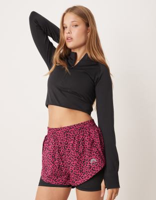 OOSC - Elite - Short de sport 2 en 1 - Rose léopard