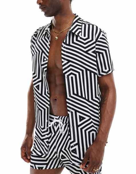 OOSC Fall line men's short sleeve shirt in black & white - view 1