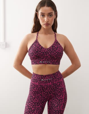 Infinite - Brassière de sport maintien intermédiaire à imprimé léopard - Rose XL