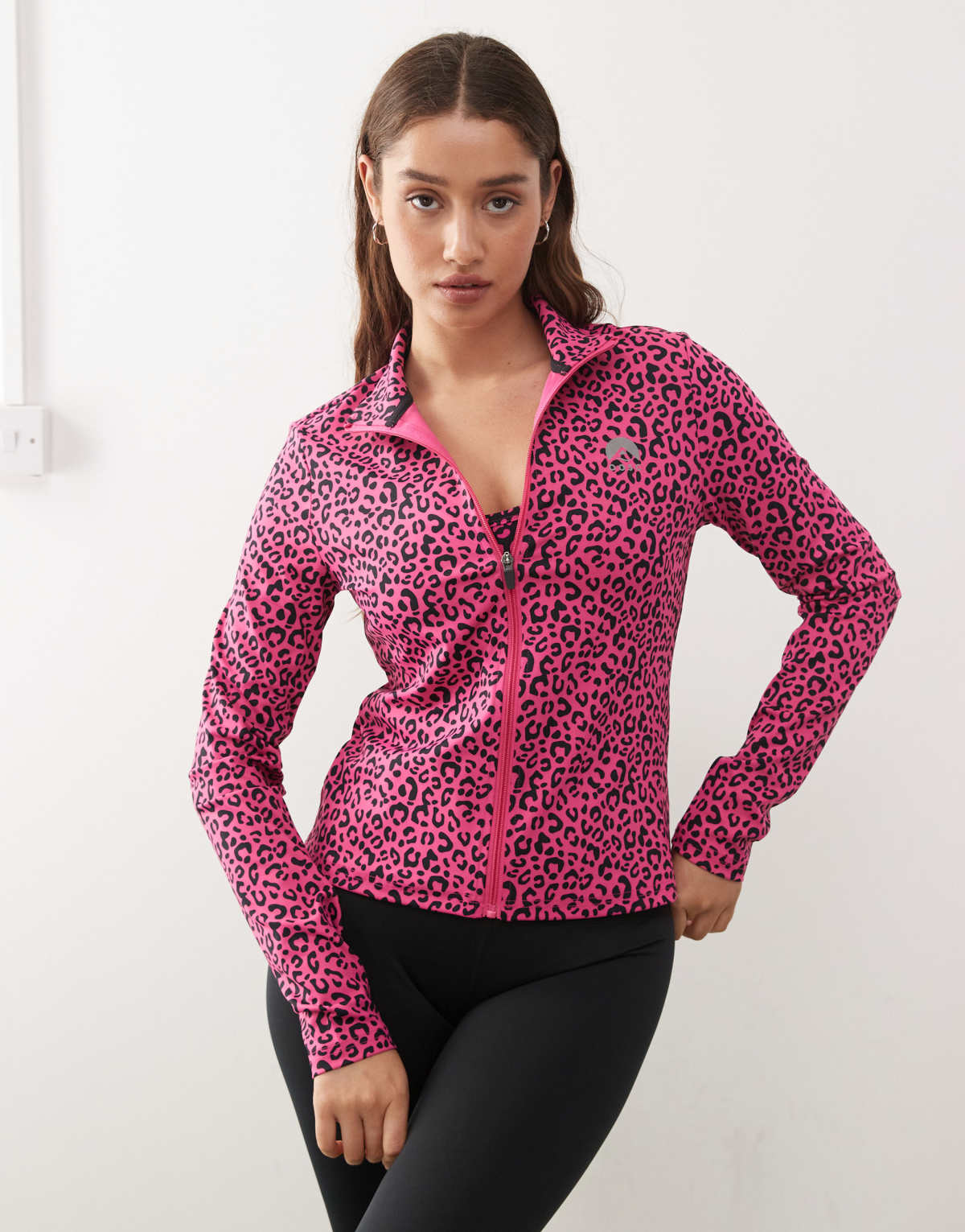 OOSC Infinite cropped zipped jacket in pink leopard
