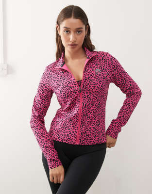 OOSC - Infinite - Veste courte à fermeture éclair avec imprimé léopard - Rose