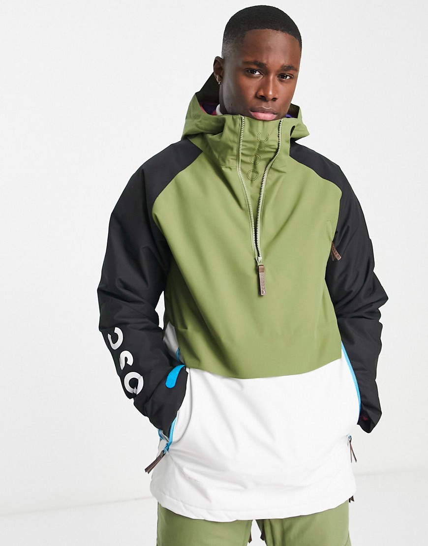 OOSC overhead ski jacket in khaki/ white-Green