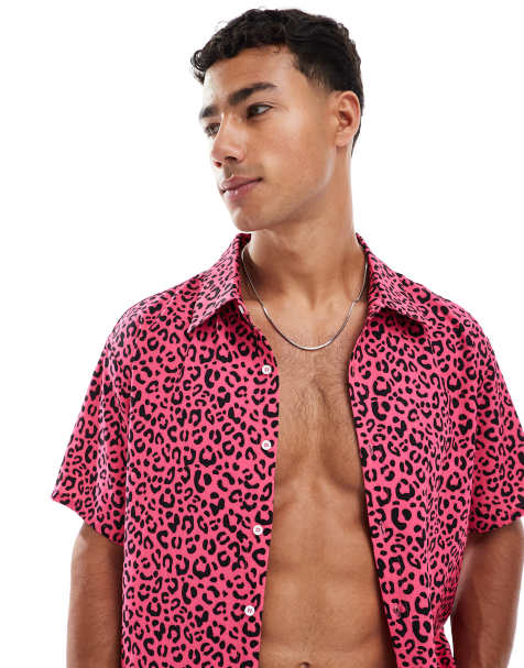 OOSC – Pink Leopard – Kurzärmliges Herrenhemd in Rosa mit Leopardenmuster - view 1