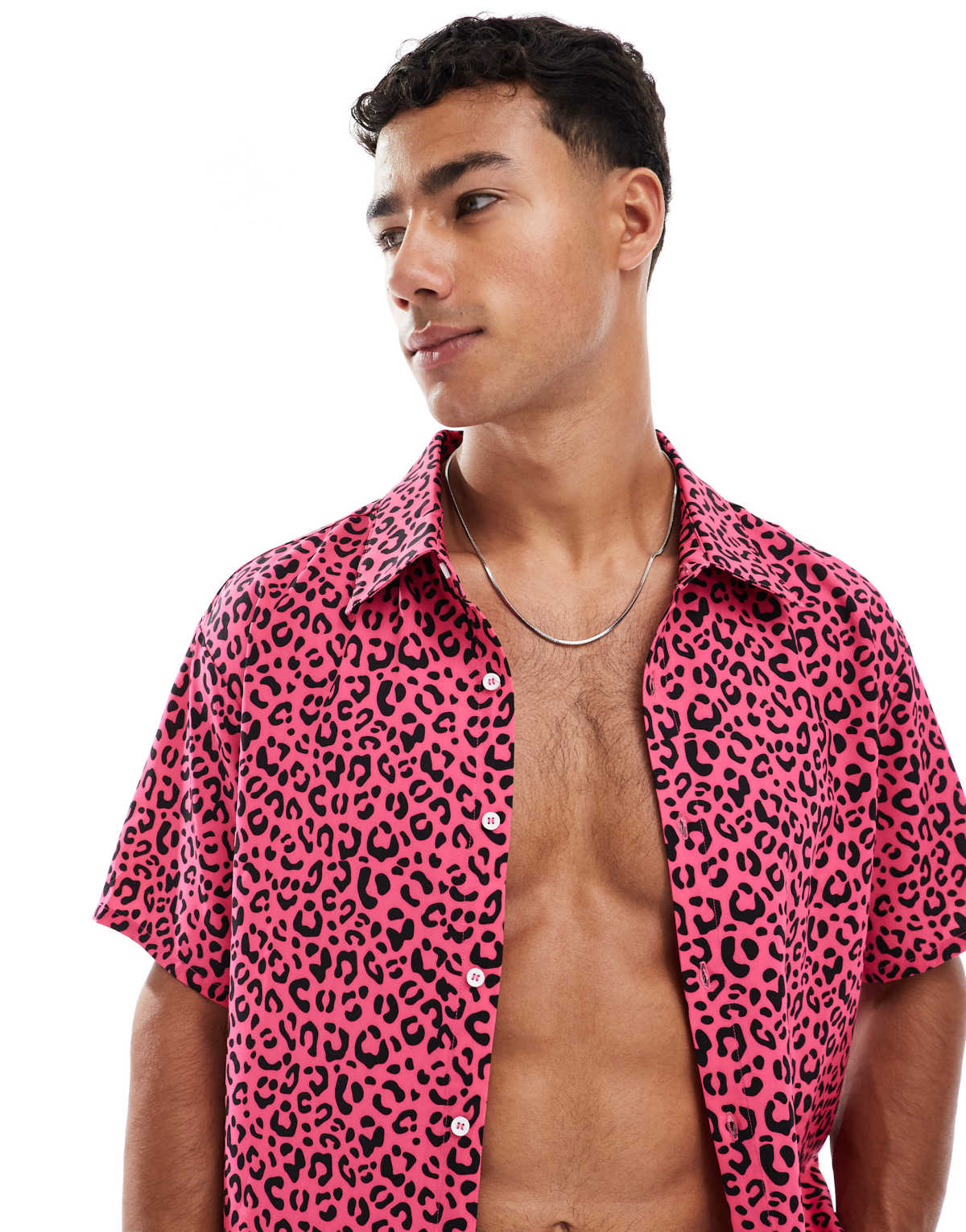 OOSC Pink leopard men's short sleeve shirt in pink