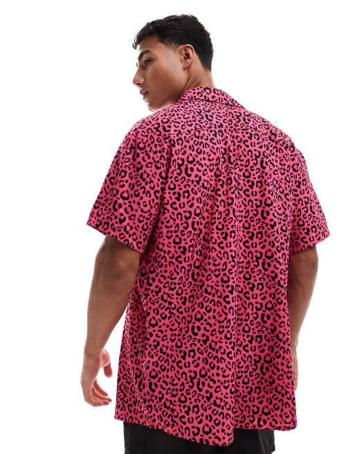 OOSC Pink leopard men's short sleeve shirt in pink | ASOS