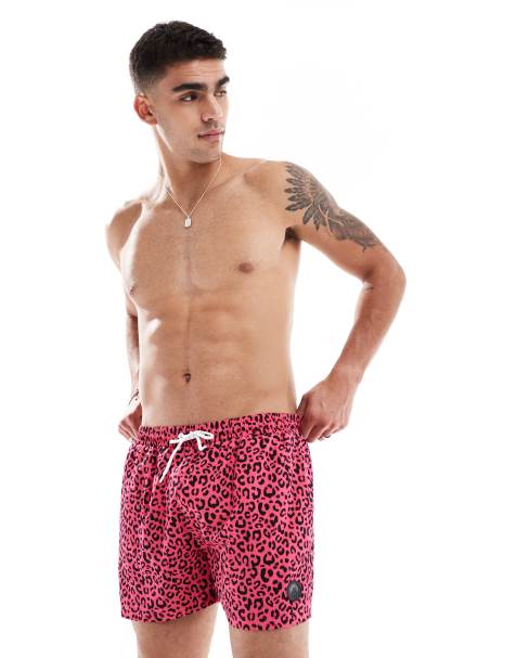 OOSC Pink leopard men's swim shorts in pink