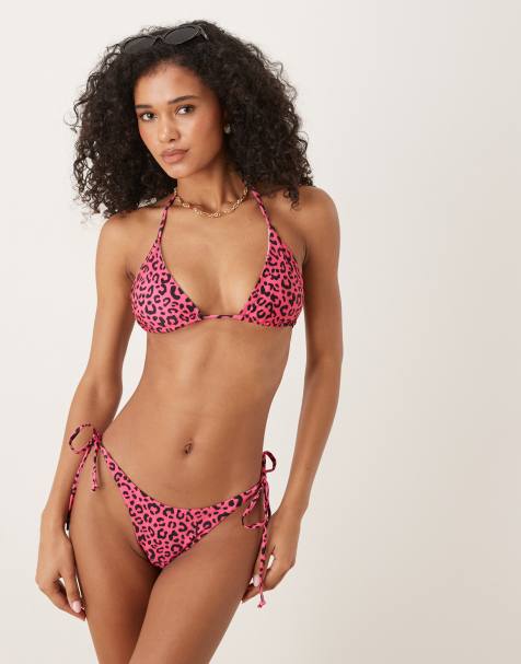 OOSC Pink leopard tie side bikini bottoms in pink