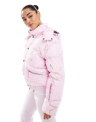 Oosc Pink With Stars Chic Ski Puffer Jacket