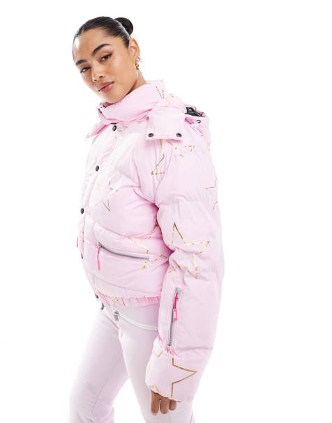 OOSC Pink with stars chic ski puffer jacket in pink - view 1