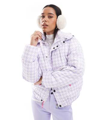 Oosc Purple Houndstooth Chic Ski Puffer Jacket