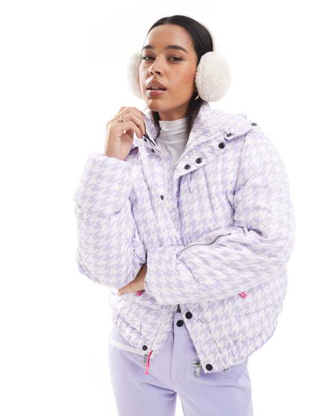 OOSC Purple houndstooth chic ski puffer jacket in purple - view 1