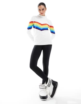 OOSC - Rainbow Road - Buntes Ski-Baselayer-Oberteil für Damen-Weiß