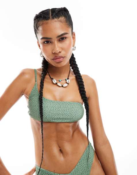 OOSC Sahara sage mix and match cold shoulder bikini top in sage - view 1