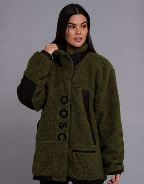 OOSC Sherpa fleece jacket - khaki / black in black & khaki - view 1