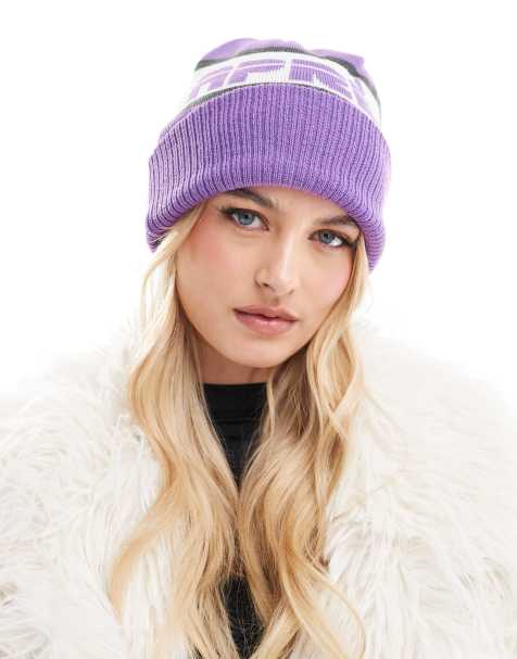 OOSC - Ski - Beanie met 'Après'-print in wit, paars en grijs - view 1