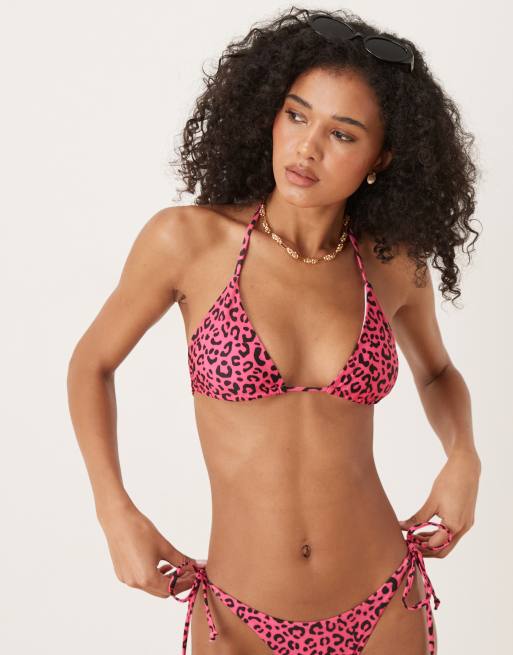 OOSC - Top bikini a triangolo rosa leopardato, 4 di 4