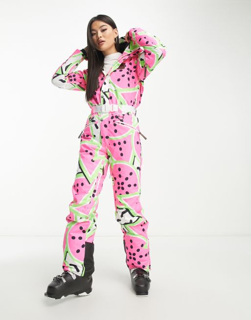 Topshop Sno ski suit with funnel neck & belt in pink