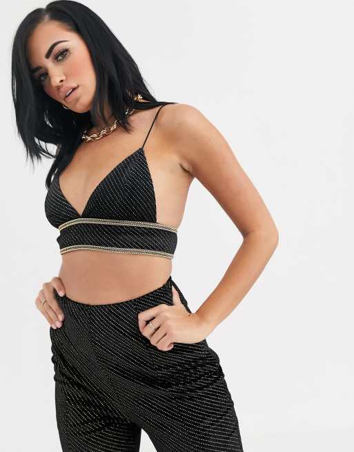 Opulence England Kombiteil Hochwertiges Kurzes Party Oberteil Aus Samt Mit Kristallverzierung In Schwarz Asos