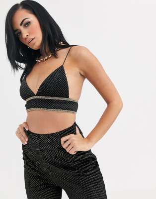 Opulence England premium party crystal velvet crop top co ord in black