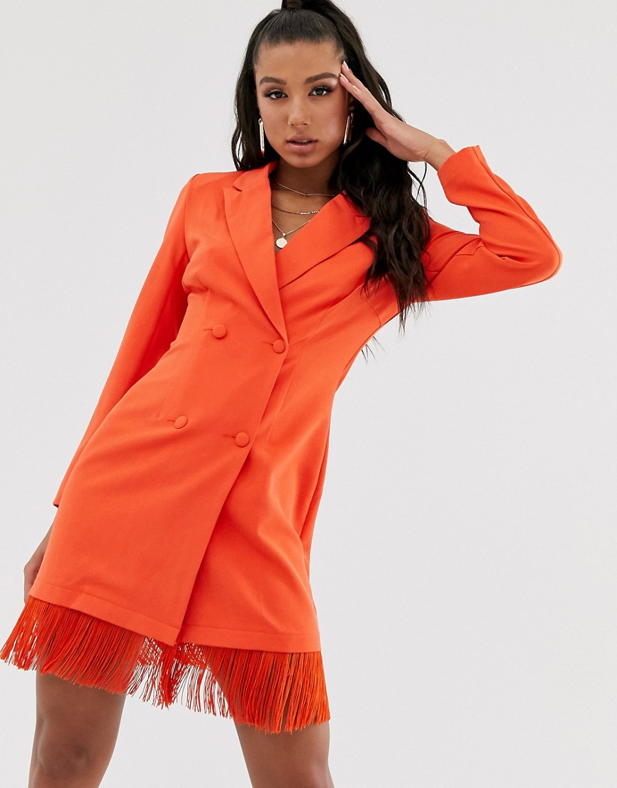 фото Оранжевое платье-блейзер с отделкой бахромой saint genies-оранжевый