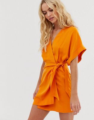 фото Оранжевое платье мини с завязывающимся поясом & other stories-оранжевый