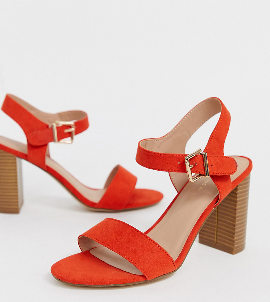 фото Оранжевые босоножки для широкой стопы на блочном каблуке new look-оранжевый new look wide fit