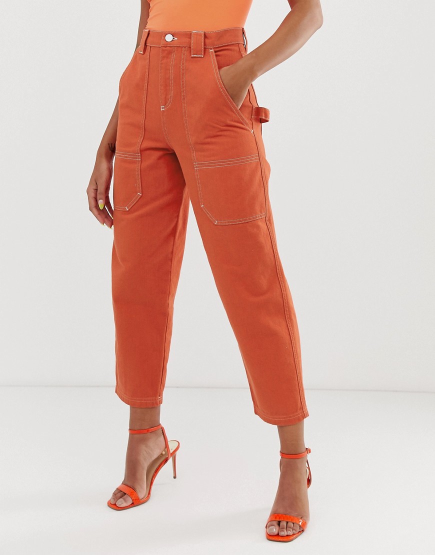 фото Оранжевые джинсы бойфренда с контрастными строчками asos design carpenter-оранжевый
