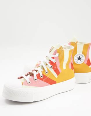 фото Оранжевые кроссовки с принтом восходящего солнца converse chuck taylor-оранжевый цвет