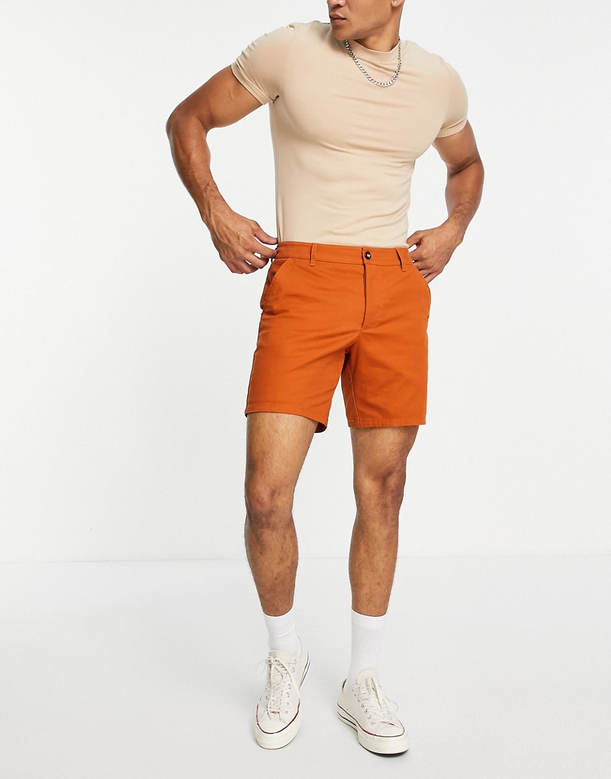 фото Оранжевые шорты чиносы узкого кроя asos design-оранжевый цвет