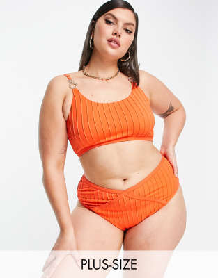   Asos Оранжевые трусы-бикини с высоким вырезом бедра River Island Plus-Оранжевый цвет
