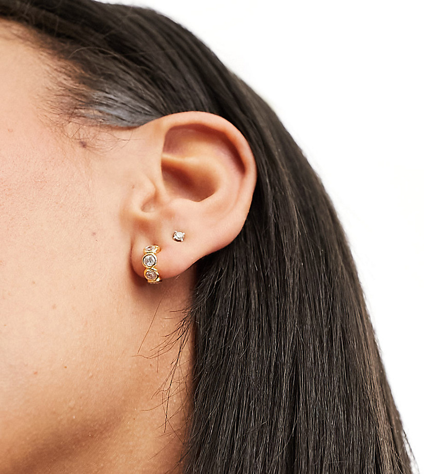 Orelia 18k crystal huggie hoop earrings-Gold