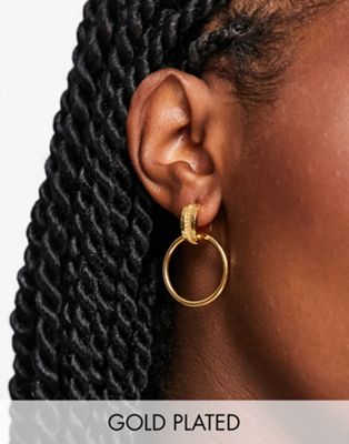 Orelia 18K gold chain interlocking hoop earrings