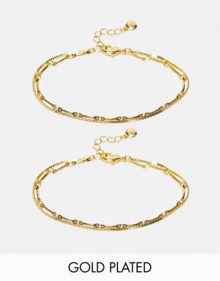 Orelia 18k gold plated 2 pack of dainty chain bracelets