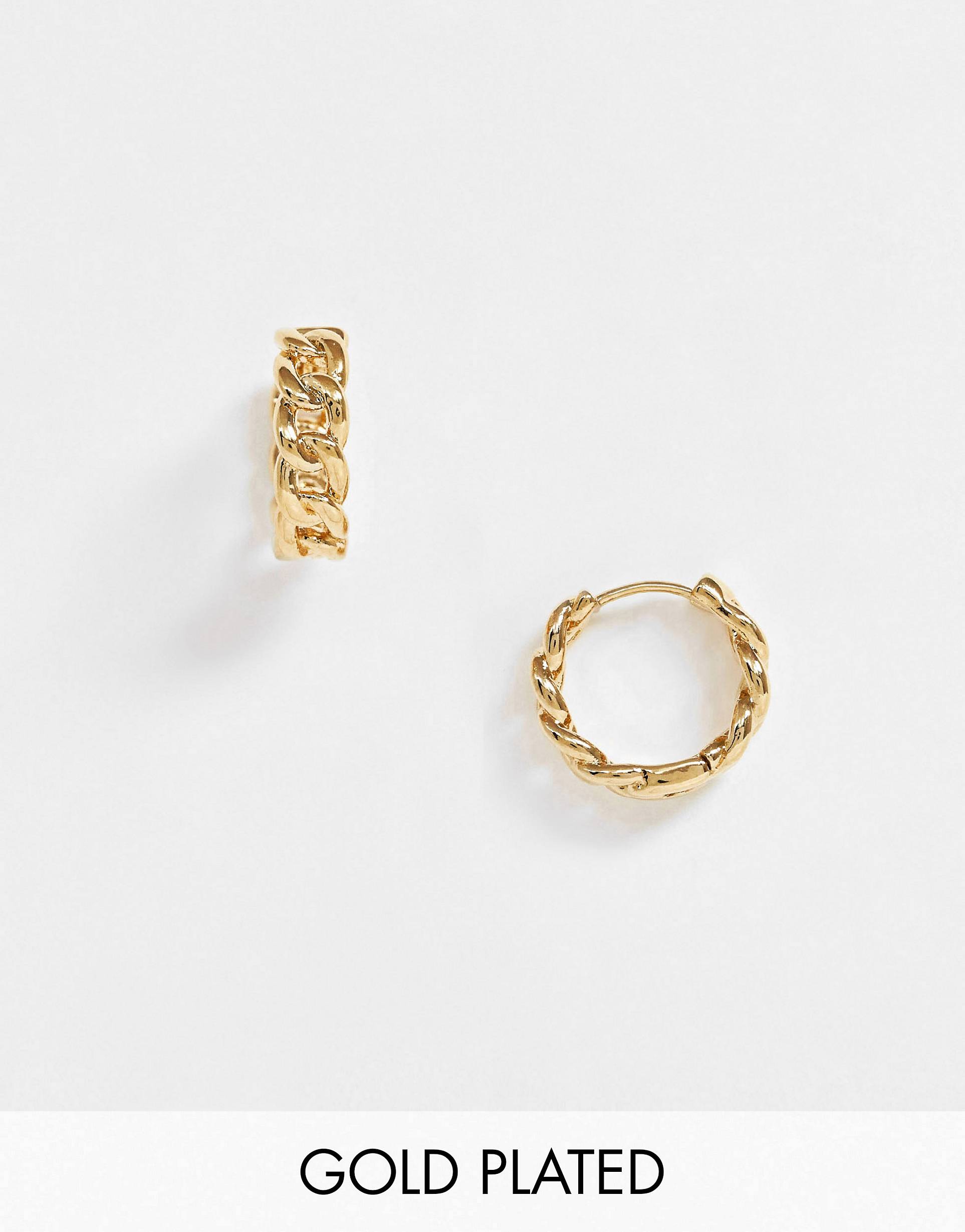 Pendientes de aro pequeños con diseño de cadena chapados en oro de 18 quilates de Orelia-Dorado