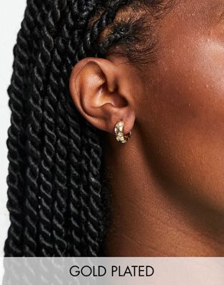 Orelia 18K gold plated chunky hoops earrings with crystal starburst - ASOS Price Checker